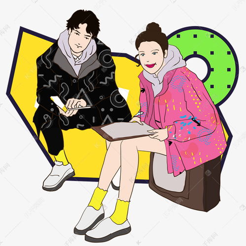  时尚冬装模特情侣卡通插画一素材图片免费下载千库网