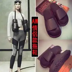  欧美15夏aw潮真皮hm拖鞋平底情侣凉拖鞋男大王一字