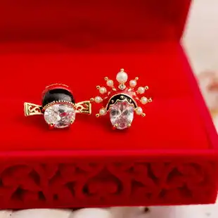 中国风新年古装戏剧婚礼情侣精致锆石耳钉r