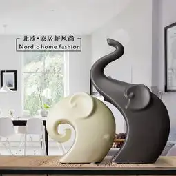  新品北欧创意家居装饰品陶瓷情侣象摆件现代简约卧室客厅玄关摆设