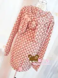  出口韩国淡粉橘色甜美蕾丝镂空中长款夹绵睡衣家居服睡袍浴袍