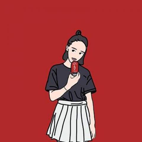  红色背景动漫情侣头像一对一男一女红色系卡通萌图