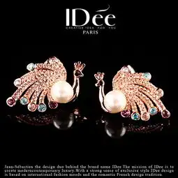  梦幻唯美法国idee时尚艺术饰品玫瑰金色孔雀耳钉