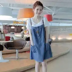  韩版时尚甜美可爱吊带裙宽松牛仔连衣裙子
