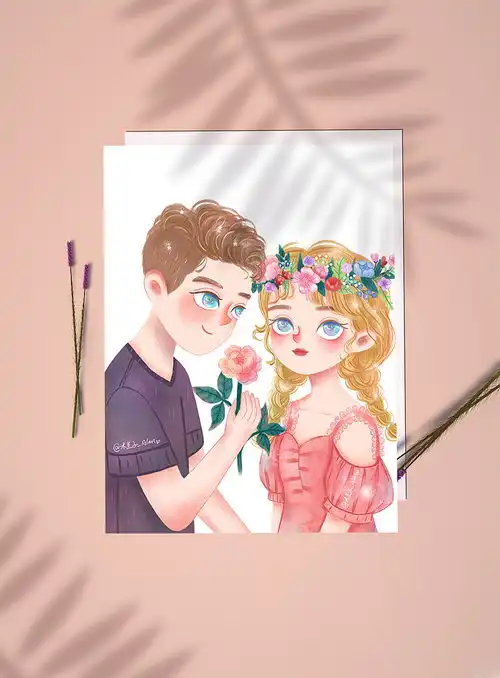  情人节插画情侣头像婚纱照头像