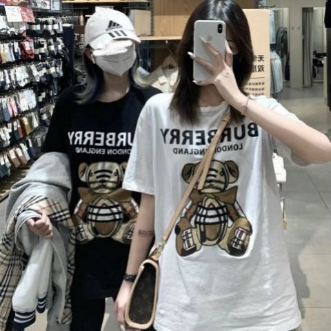  网红同款2020早春短袖t恤女印花小熊ins网红男女情侣款韩版宽松潮