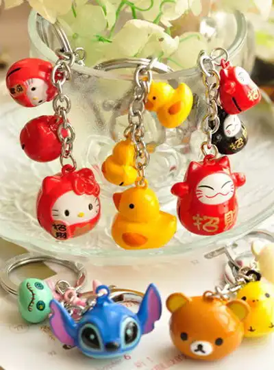  可爱卡通小黄鸭招财猫史迪奇一串个铃铛钥堆糖,美好生活研究所