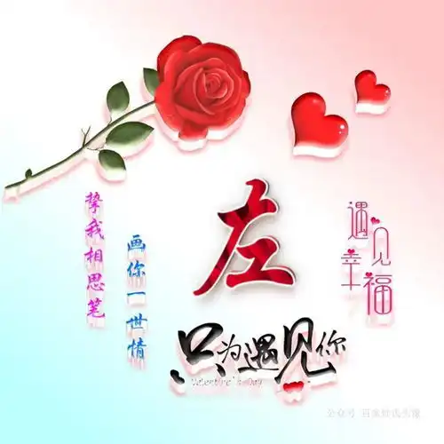  红玫瑰遇见幸福爱情姓氏头像,挚我相思笔,画你一世情