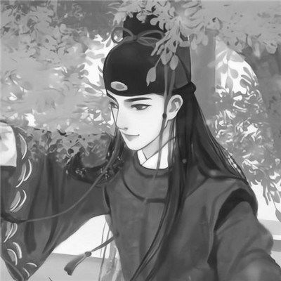  古风动漫情头黑白漫画一对