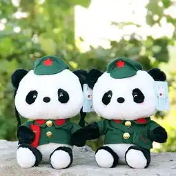  特价超萌蓝白玩偶爱国红军装熊猫情侣公仔一对毛绒玩具结婚礼物