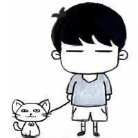  女孩与猫黑白动漫图