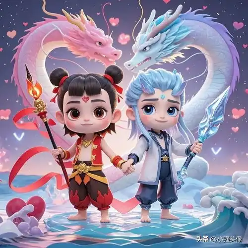  动漫头像哪吒敖丙q版cp头像