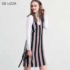 黑色竖条纹吊带裙 黑色竖条纹吊带裙