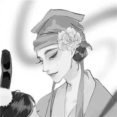  古风动漫情头黑白漫画一对
