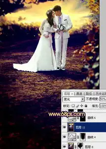  photoshop给泛白的草地婚片加上唯美的霞光