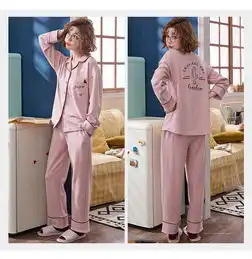 情侣睡衣纯棉长袖女士秋冬季韩版简约绣花可外穿男家居服两件套装