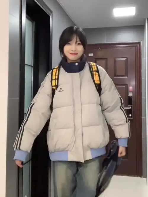  美式潮牌小众复古立领三条杠条纹面包服外套冬季加厚保暖情侣棉衣