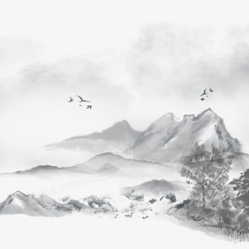  卡通创意山水画中国风风景元素png图片素材下载风景png熊猫办公