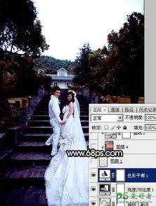  photoshop给园林中拍摄的情侣婚纱照调出唯美梦幻温馨的霞光色彩5