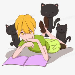  男孩可爱猫咪读书卡通元素png图片素材免费下载psd格式熊猫办公