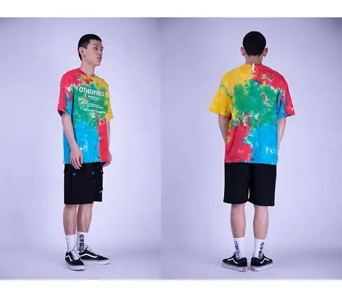 国货丅恤男短袖t恤扎染休闲复古半袖不一样的情侣装 国货丅恤男短袖t恤扎染休闲复古半袖不一样的情侣装