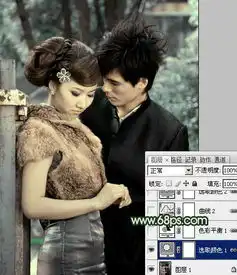  ps调色打造青黄古典外景情侣写真照片教程