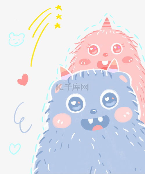  情人节情侣可爱小怪兽素材图片免费下载千库网