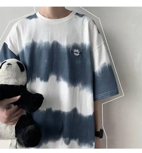 卓纪ins潮流扎染短袖t恤男夏季新款帅气韩版百搭宽松刺绣情侣圆领纯棉半袖 卓纪ins潮流扎染短袖t恤男夏季新款帅气韩版百搭宽松刺绣情侣圆领纯棉半袖