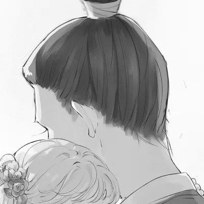  古风动漫情头黑白漫画一对