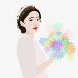 手绘捧着鲜花的女孩韩范唯美原创图片素材其他格式下载动漫人物大全