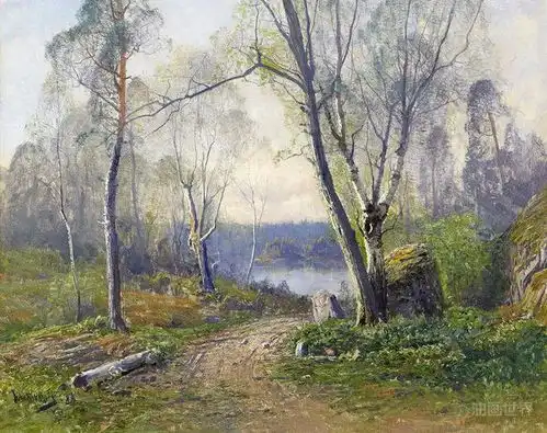  光影下的田园诗,北欧自然风景油画