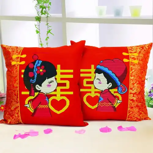 5d印花十字绣抱枕一对结婚卧室喜庆送礼枕头套红色卡通可爱情侣 5d印花十字绣抱枕一对结婚卧室喜庆送礼枕头套红色卡通可爱情侣