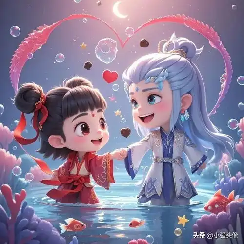  动漫头像哪吒敖丙q版cp头像