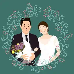  定制类婚纱请柬插画设计手绘头像