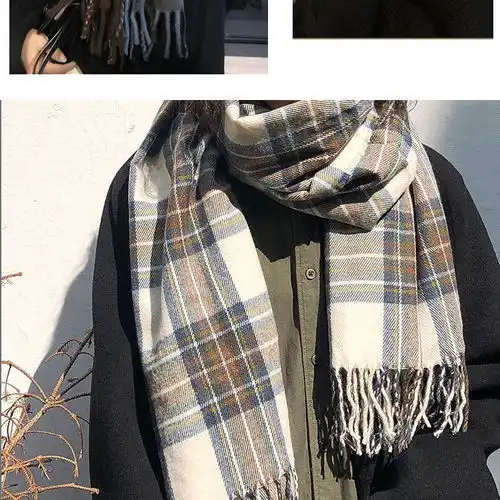  新款韩版格子围巾女冬季学生百搭保暖加厚情侣ins可爱网红围脖男
