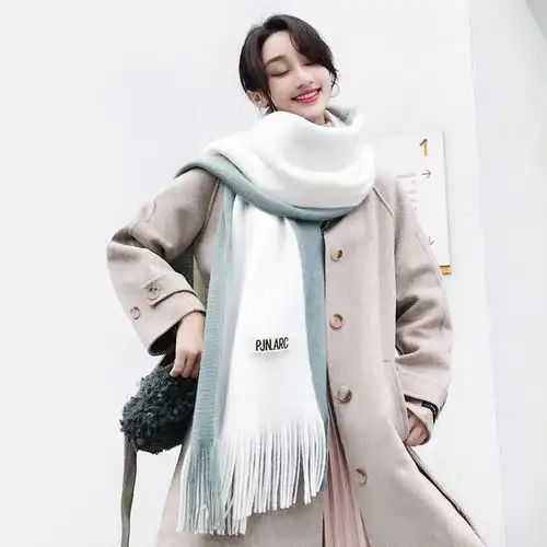  围巾女冬款韩版百搭学生长款针织毛线加厚保暖拼色少女情侣围脖男