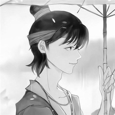  古风动漫情头黑白漫画一对
