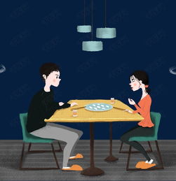  手绘插画卡通情侣吃晚餐素材图片免费下载高清psd千库网图片编号9833900