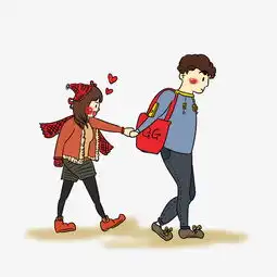  情人节小情侣牵手逛街可爱手绘插画图片素材其他格式下载动漫人物大全