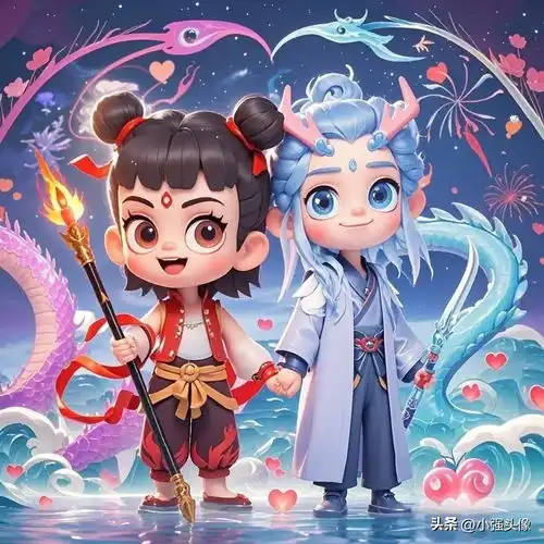 动漫头像哪吒敖丙q版cp头像