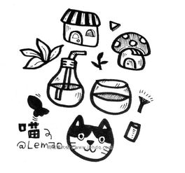  9张生活用品黑白手帐简笔画素材