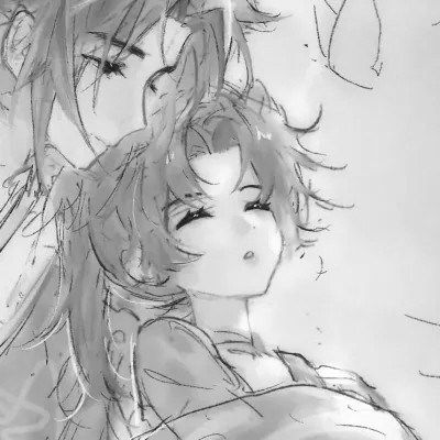  古风动漫情头黑白漫画一对