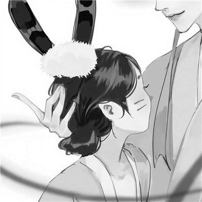  古风动漫情头黑白漫画一对