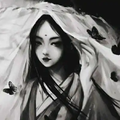  古风动漫女头忧伤唯美古风女子手绘黑白图片