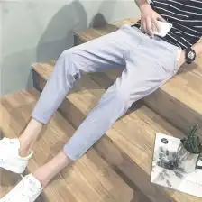  夏季林弯弯les帅t棉麻刺绣九分裤情侣小码xs号哈伦青年男女休闲裤