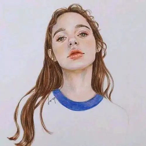 手绘头像女剪刀手