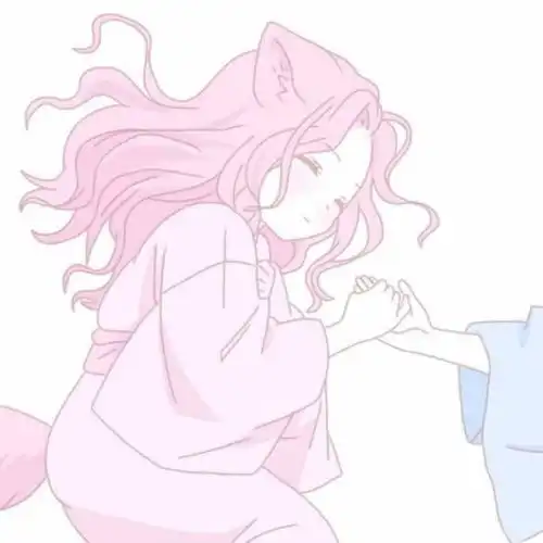  情侣头像,日本漫画的,女生是粉色衣服,男生是蓝色的衣服,牵手的